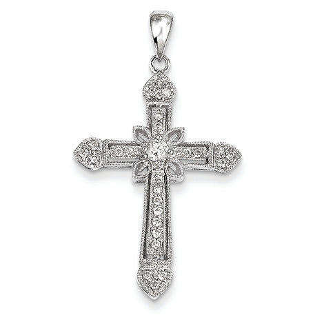 0.3 Carat 14K White Gold Filigree Diamond Cross Pendant