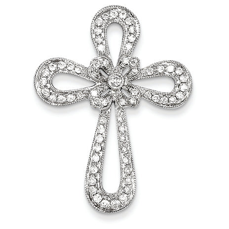 0.6 Carat 14K White Gold Filigree Diamond Cross Pendant