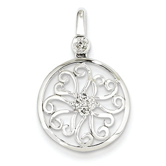 0.1 Carat 14K White Gold Diamond Filigree Circle Pendant