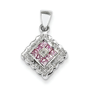 0.4 Carat 14K White Gold Diamond and Pink Sapphire Pendant