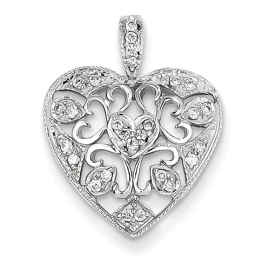 0.1 Carat 14K White Gold Diamond Heart Pendant