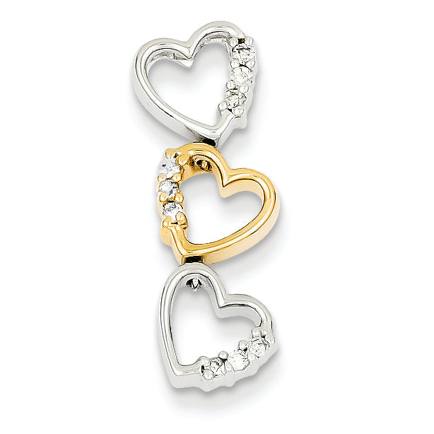 0.1 Carat 14K Gold Two-tone Three Heart Diamond Pendant