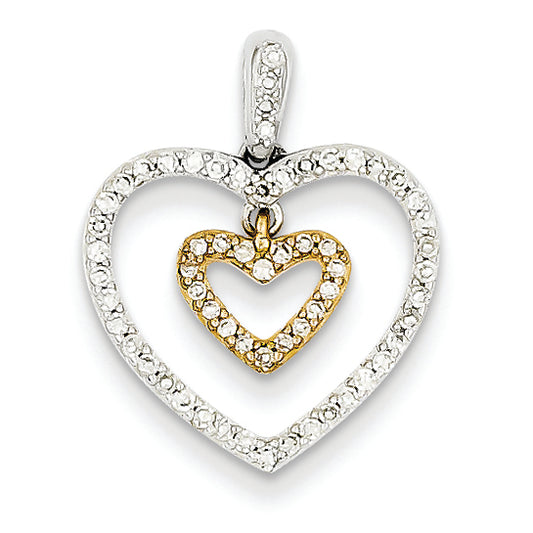 0.3 Carat 14K Gold Two-tone Diamond Heart within Heart Pendant