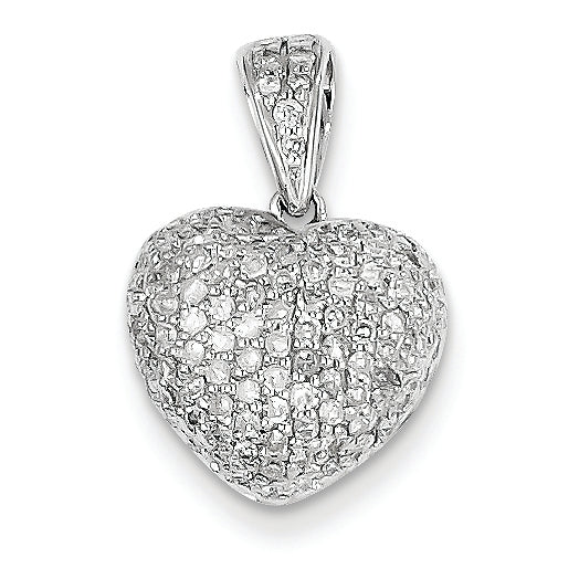 0.5 Carat 14K White Gold Diamond Puff Heart Pendant