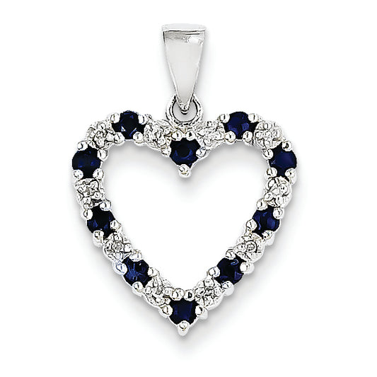 0.5 Carat 14K White Gold Diamond and Sapphire Heart Pendant