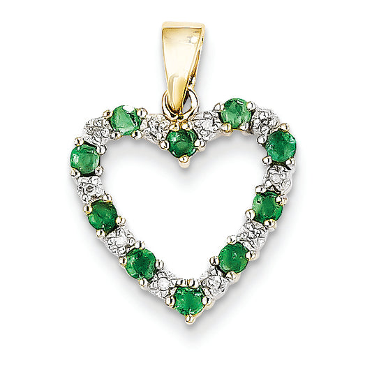 0.4 Carat 14K Gold Diamond and Emerald Heart Pendant