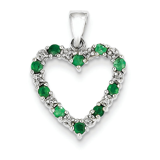0.4 Carat 14K White Gold Diamond and Emerald Heart Pendant
