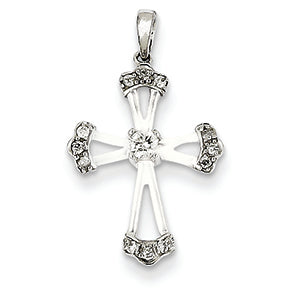 0.1 Carat 14K White Gold Diamond Cross Pendant