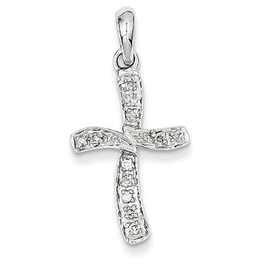 0.1 Carat 14K White Gold Diamond Cross Pendant