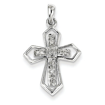 0.1 Carat 14K White Gold Diamond Cross Pendant