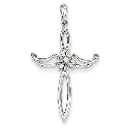 0.1 Carat 14K White Gold Diamond Cross Pendant