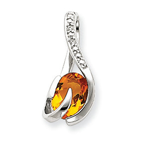 14K White Gold Citrine & Diamond Pendant