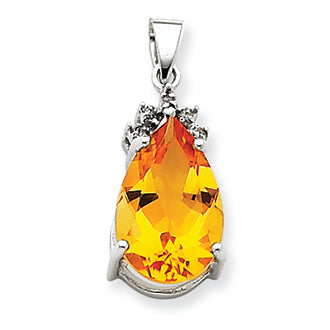 3.7 Carat 14K White Gold Citrine & Diamond Pendant