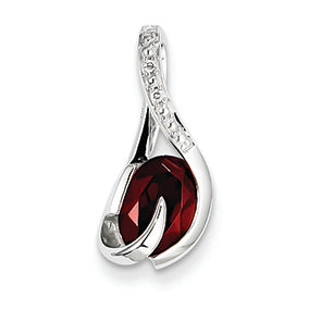 14K Gold Whtie Gold Garnet & Diamond Pendant