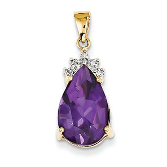 3.6 Carat 14K Gold Amethyst & Diamond Pendant