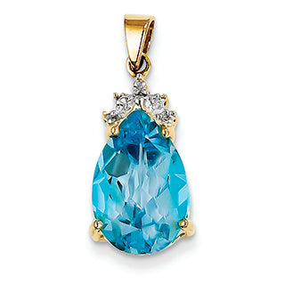 4.7 Carat 14K Gold Blue Topaz & Diamond Pendant