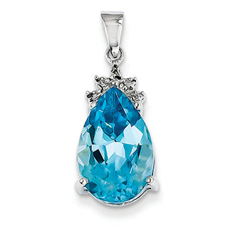 4.7 Carat 14K White Gold Blue Topaz & Diamond Pendant