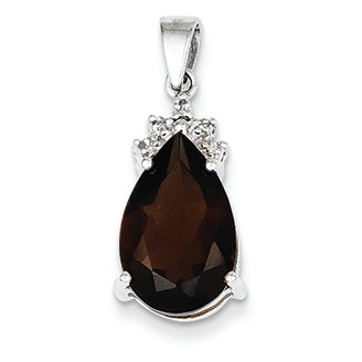 3.8 Carat 14K White Gold Smokey Quartz & Diamond Pendant