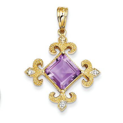 2.5 Carat 14K Gold Amethyst & Diamond Pendant