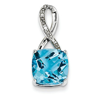 5.1 Carat 14K White Gold Blue Topaz & Diamond Pendant
