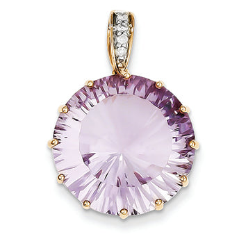 19.4 Carat 14K Gold Rose Gold, Pink Amethyst & Diamond Pendant