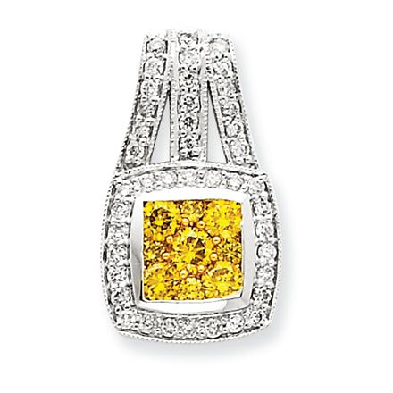 1.1 Carat 14K White Gold Yellow Diamond Pendant w/ chain