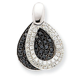0.7 Carat 14K Gold Small Black and White Diamond Pear Pendant, White Gold