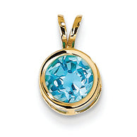 1.1 Carat 14K Gold 6mm Blue Topaz bezel pendant