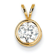 14K Gold 6mm Cubic Zirconia bezel pendant