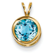 1.7 Carat 14K Gold 7mm Blue Topaz bezel pendant