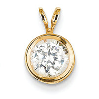 14K Gold 7mm Cubic Zirconia bezel pendant