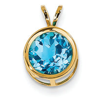 2.6 Carat 14K Gold 8mm Blue Topaz bezel pendant