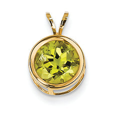 2.1 Carat 14K Gold 8mm Peridot bezel pendant