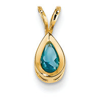 0.5 Carat 14K Gold 6x4mm Pear Blue Topaz bezel pendant