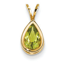 0.9 Carat 14K Gold 8x5mm Pear Peridot bezel pendant