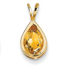 1.3 Carat 14K Gold 9x6mm Pear Citrine bezel pendant