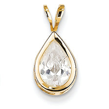 14K Gold 9x6mm Pear Cubic Zirconia bezel pendant