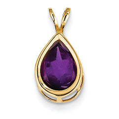 1.6 Carat 14K Gold 10x7mm Pear Amethyst Bezel Pendant