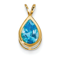 2.4 Carat 14K Gold 10x7mm Pear Blue Topaz bezel pendant