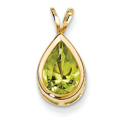 2 Carat 14K Gold 10x7mm Pear Peridot bezel pendant