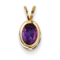 0.7 Carat 14K Gold 7x5mm Oval Amethyst bezel pendant