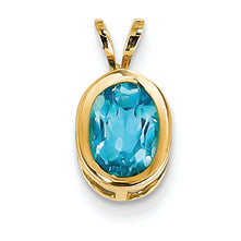 1.6 Carat 14K Gold 8x6mm Oval Blue Topaz bezel pendant