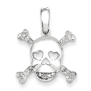 14K White Gold Diamond Skull & Bones Pendant
