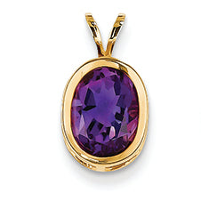 1.7 Carat 14K Gold 9x7mm Oval Amethyst bezel pendant