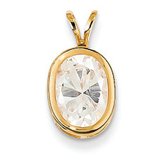 14K Gold 9x7mm Oval Cubic Zirconia bezel pendant