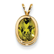 2.1 Carat 14K Gold 9x7mm Oval Peridot bezel pendant