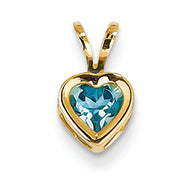 0.5 Carat 14K Gold 5mm Heart Blue Topaz Bezel Pendant