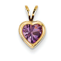 0.7 Carat 14K Gold 6mm Heart Amethyst Bezel Pendant