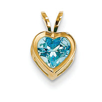 0.9 Carat 14K Gold 6mm Heart Blue Topaz bezel pendant
