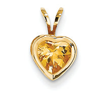0.7 Carat 14K Gold 6mm Heart Citrine bezel pendant